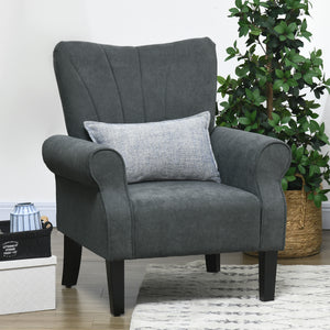 Fauteuil d'appoint moderne en tissu avec pieds en bois, gris foncé