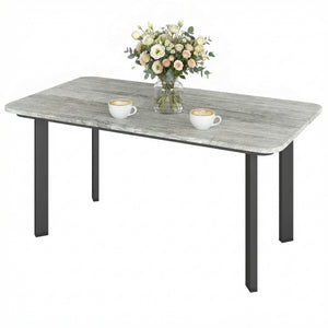 Slat-top wood-plastic composite patio coffee table with steel frame, grey