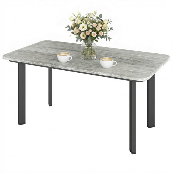 Slat-top wood-plastic composite patio coffee table with steel frame, grey