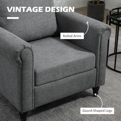 Fauteuil d'appoint rembourré avec accoudoirs, pieds en bois d'hévéa en forme de gourde, gris clair