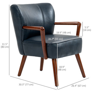 Fauteuil d'appoint rembourré en similicuir avec pieds en bois, bleu