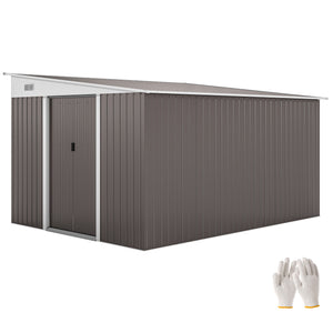 Abri de jardin en acier gris avec double porte coulissante et 2 aérations