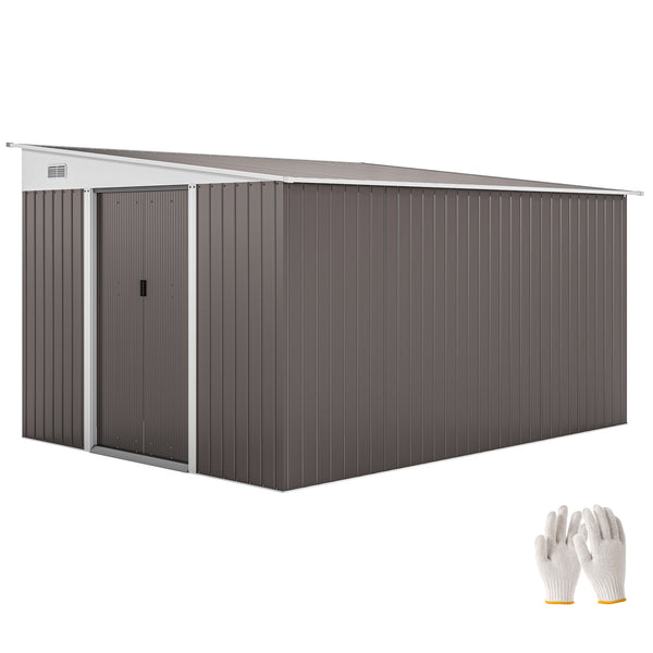 Abri de jardin en acier gris avec double porte coulissante et 2 aérations