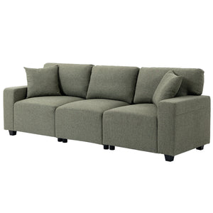 Canapé 3 places avec poches de rangement, moderne rembourré avec ressorts ensachés, vert