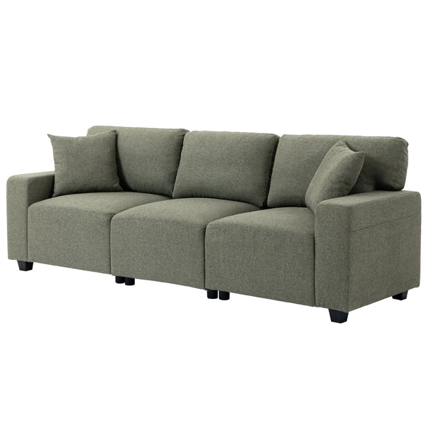 Canapé 3 places avec poches de rangement, moderne rembourré avec ressorts ensachés, vert