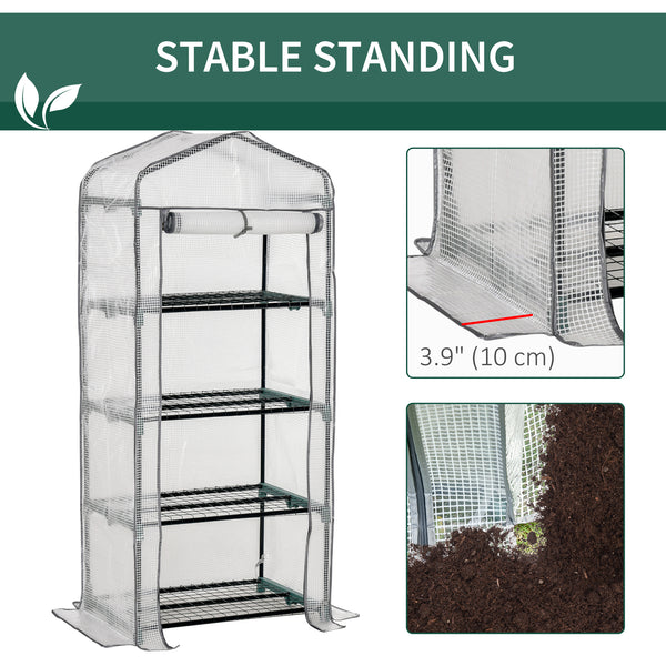 Portable outdoor greenhouse with 4 shelves and steel frame