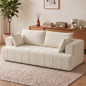 Canapé nuage en chenille sans os avec coussin à ressorts épais, assise large et profonde, larges accoudoirs, beige
