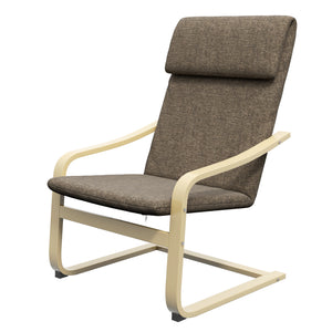 Modern Accent Chair, Linen-Feel Upholstered Living Room Chair with Wood Curved Legs for Balcony, Dark Brown