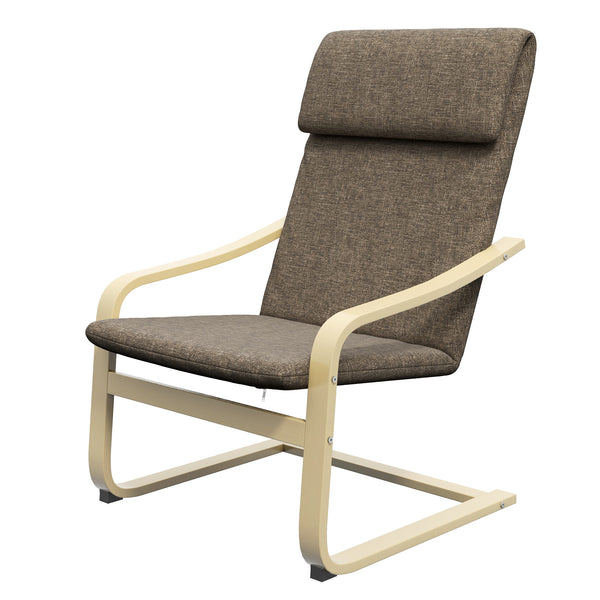 Modern Accent Chair, Linen-Feel Upholstered Living Room Chair with Wood Curved Legs for Balcony, Dark Brown
