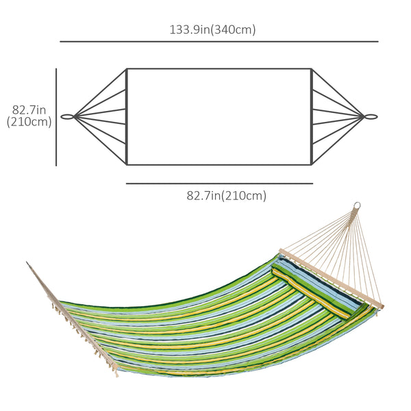 Hamac double pour 2 personnes avec oreiller, rayures vertes et bleues