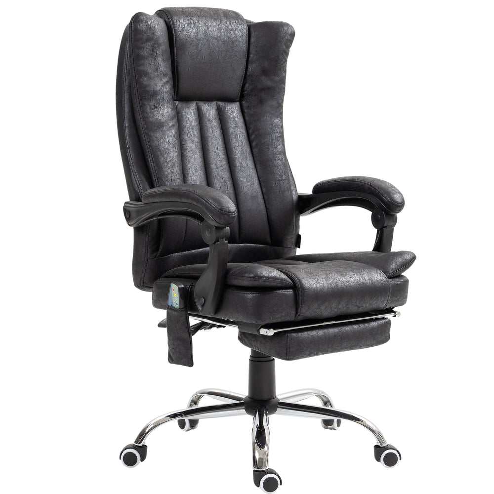 Fauteuil de massage vibrant à 6 points, inclinable en microfibre avec repose-pieds rétractable, noir