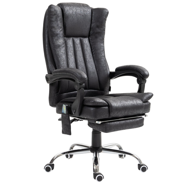 Fauteuil de massage vibrant à 6 points, inclinable en microfibre avec repose-pieds rétractable, noir