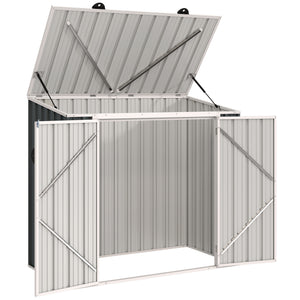 Garden shed with storage for a bin, double lockable door and hinged lid
