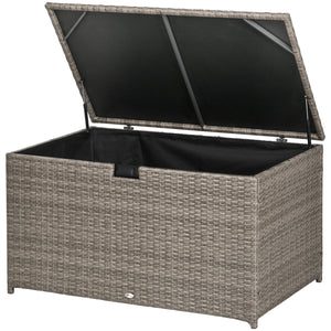 Coffre de rangement extérieur 113 gallons en rotin, gris mélangé