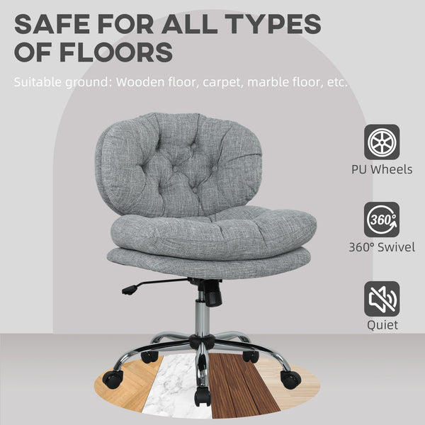 Chaise de bureau sans accoudoirs, assise large et rembourrée, hauteur réglable et inclinable, gris