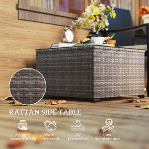 24.4" Patio Wicker Coffee Table, PE Rattan Outdoor Side Table with Tempered Glass Top, Black