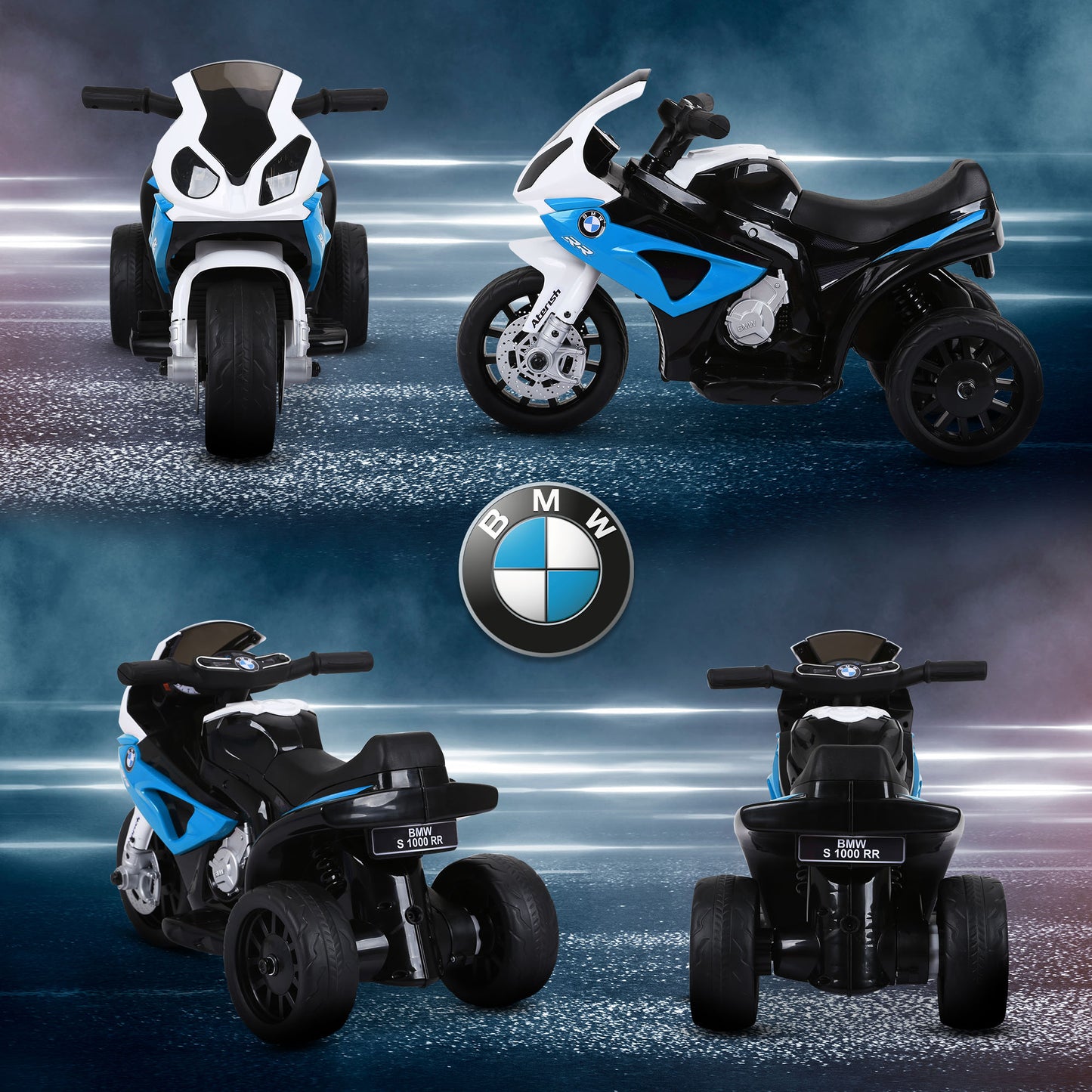 Moto pour enfants BMW 6 V avec phare, musique, cadeau pour garçons et filles - Bleu