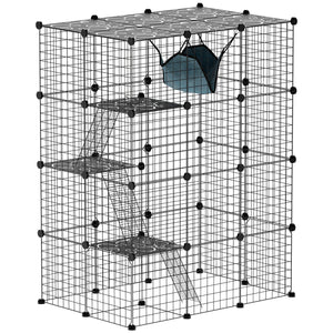 4-level cat cage with hammock, platforms, ramps and accessories, black