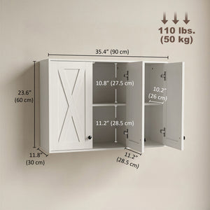 Armoire murale de salle de bain 35 po avec 3 portes et tablettes ajustables, blanc