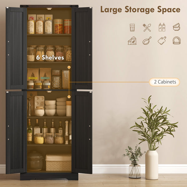 72-inch Farmhouse Style Storage Cabinet with Adjustable Shelves for Dining Room, Black