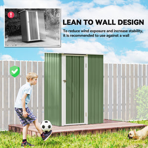Abri de jardin en métal avec toit incliné et porte verrouillable pour outils, vert clair