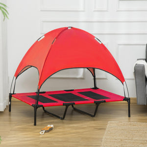 Lit surélevé pour chien avec tente, rouge