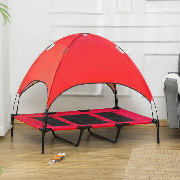 Lit surélevé pour chien avec tente, rouge