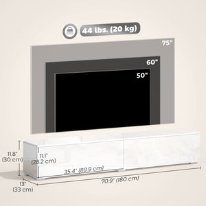Floating TV Stand for TVs up to 75 Inch, 70.9" TV Cabinet, Entertainment Center with 2 Flip Doors, High Gloss White