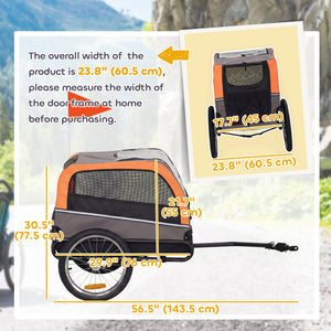 Dog bike trailer with 2 doors, large wheels and safety flag.