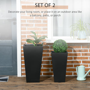 Ensemble de 2 grands pots de fleurs avec trous de drainage, noir