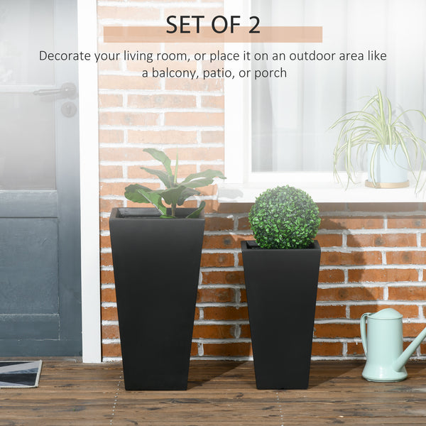 Ensemble de 2 grands pots de fleurs avec trous de drainage, noir