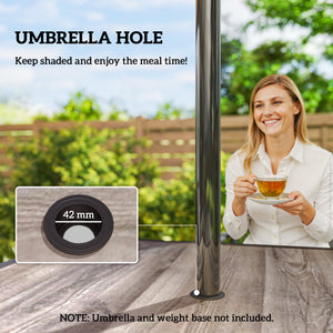 Table de jardin carrée pour 4 personnes, avec trou pour parasol, grise