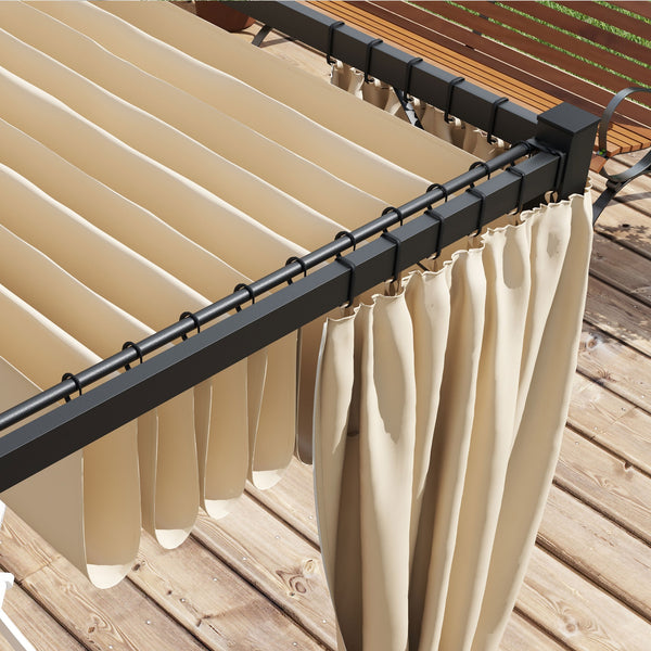 Pergola rétractable 10' x 10' avec rideaux, pour barbecue, patio, terrasse, beige