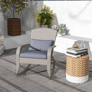 Chaise Adirondack à bascule d'extérieur en osier avec dossier haut, coussin d'assise, gris