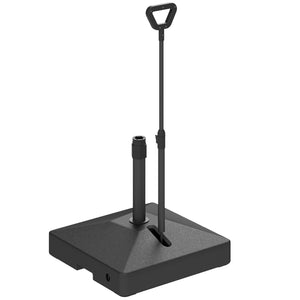 Pied de parasol carré en plastique avec roulettes réglables et poignée, noir