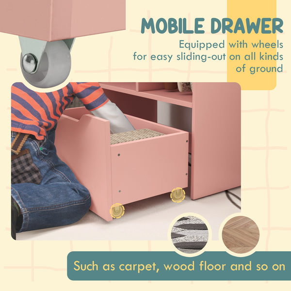 Children's Bookcase with Book Storage Drawer, Reading Corner, Pink