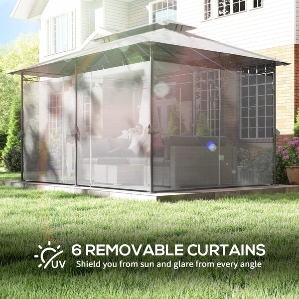 10' x 13' Double Roof Patio Gazebo, Outdoor Gazebo with Curtains, for Garden, Lawn, Backyard and Deck, Dark Grey