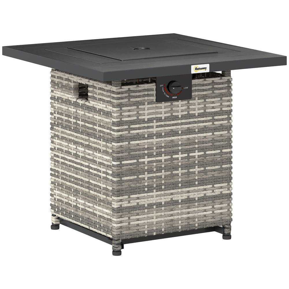 Table de foyer au propane de 71 cm (28 po) au gaz en rotin de 40 000 BTU avec housse de pluie, couvercle en maille, pierre de lave, gris mélangé