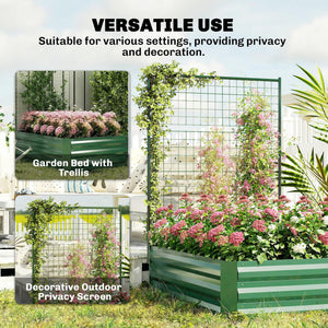Jardinière surélevée galvanisée avec treillis pour plantes grimpantes, bac à fleurs d'extérieur à fond ouvert, vert