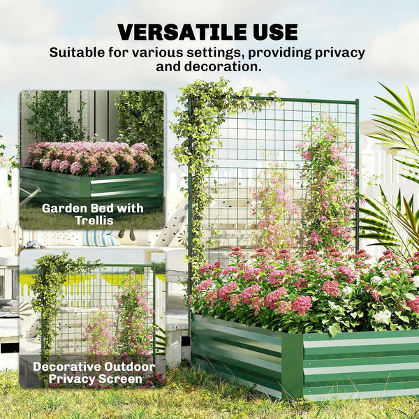Jardinière surélevée galvanisée avec treillis pour plantes grimpantes, bac à fleurs d'extérieur à fond ouvert, vert