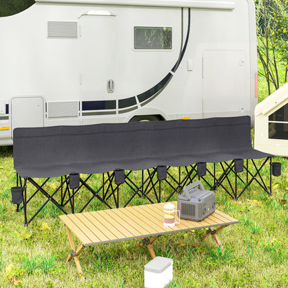 Chaise de camping pliante 6 places avec porte-gobelet et housse de transport pour camping, pique-nique et événements sportifs, gris foncé