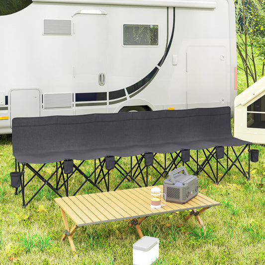 Chaise de camping pliante 6 places avec porte-gobelet et housse de transport pour camping, pique-nique et événements sportifs, gris foncé