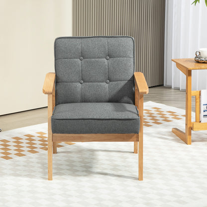 Fauteuil d'appoint moderne avec dossier capitonné, fauteuil en tissu et structure en bois massif pour chambre à coucher, gris