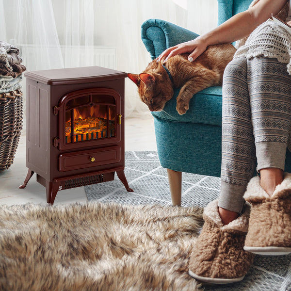 40cm 750/1500W Freestanding Electric Fireplace, Red/Brown