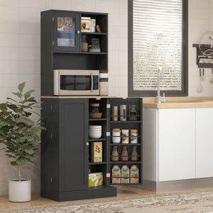169 cm high kitchen cabinet with adjustable shelves, black