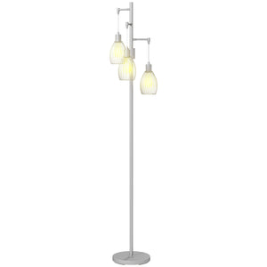Lampadaire industriel avec 3 abat-jour suspendus, argent