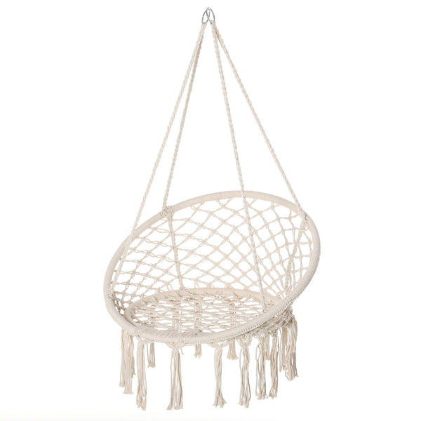 Hanging rope hammock with backrest, cream white