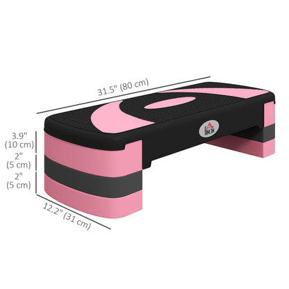 Stepper d'aérobic réglable Soozier, plateforme d'exercice, stepper, rehausseur de yoga, fitness, 10,2 à 15,2 cm, rose
