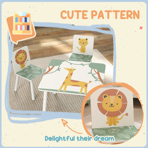 Ensemble table et chaises 3 pièces pour enfants, motif animalier