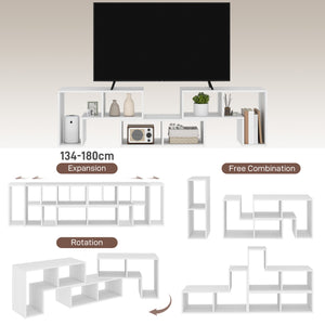 Meuble TV modulable 3 pièces avec 6 compartiments pour téléviseur jusqu’à 75 po – Blanc